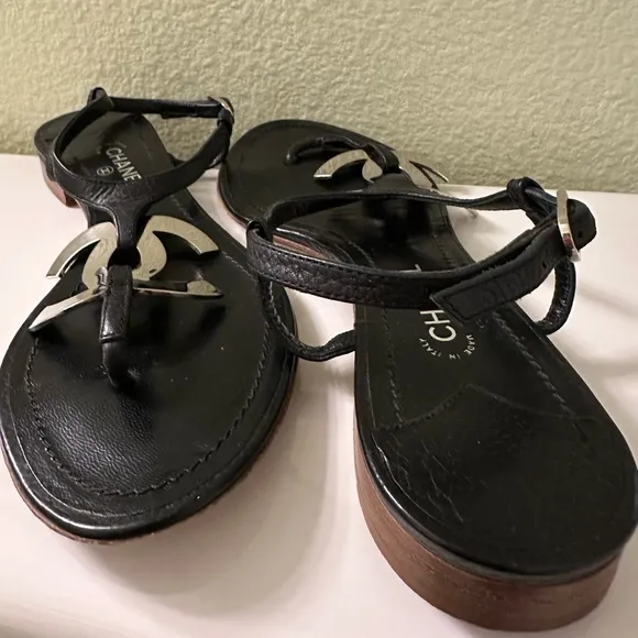Chanel Large CC logo Thong Sandals Shoes~37