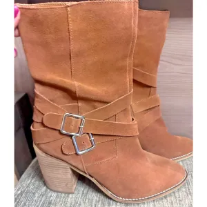 Chelsea &amp; Violet Women's Vicky Brown Suede Pointed Toe Boots Heels 9M ⭐BOGO⭐