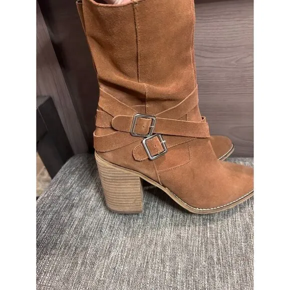 Chelsea &amp; Violet Women's Vicky Brown Suede Pointed Toe Boots Heels 9M ⭐BOGO⭐