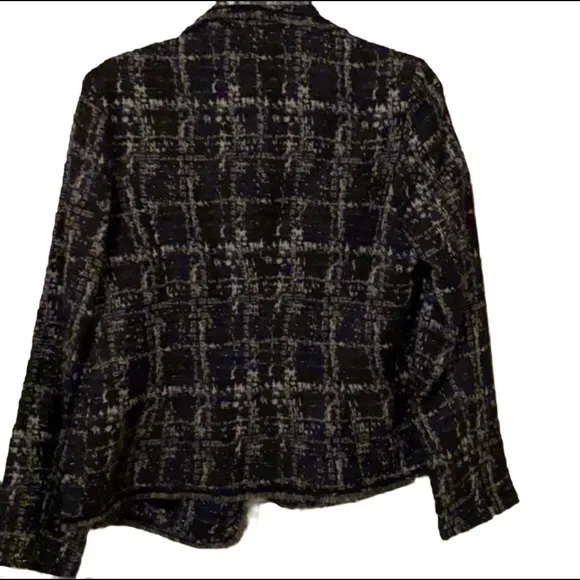 Chico’s TWEED BOUCLE Plaid fringe blazer jacket TARTAN