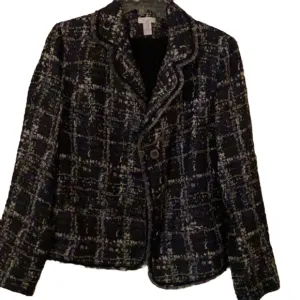 Chico’s TWEED BOUCLE Plaid fringe blazer jacket TARTAN