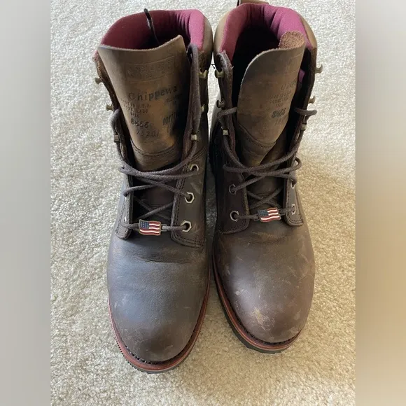 CHIPPEWA men’s leather‎ lace-up work boots. Brown. Size 8.5EE (wide)