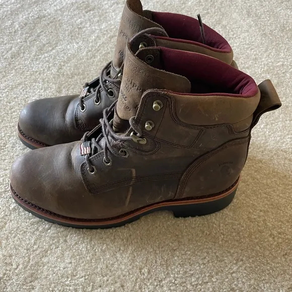CHIPPEWA men’s leather‎ lace-up work boots. Brown. Size 8.5EE (wide)
