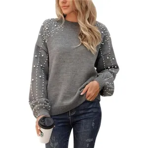 Chunky Sweater Crewneck Knit Lantern Sleeve Oversized Pullover Sweater For Women