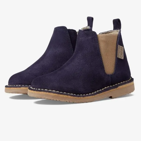 Cienta Blue/Tan Navy Blue Suede Zipper Chelsea Boots