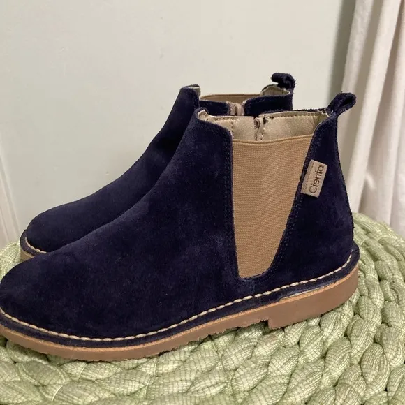 Cienta Blue/Tan Navy Blue Suede Zipper Chelsea Boots