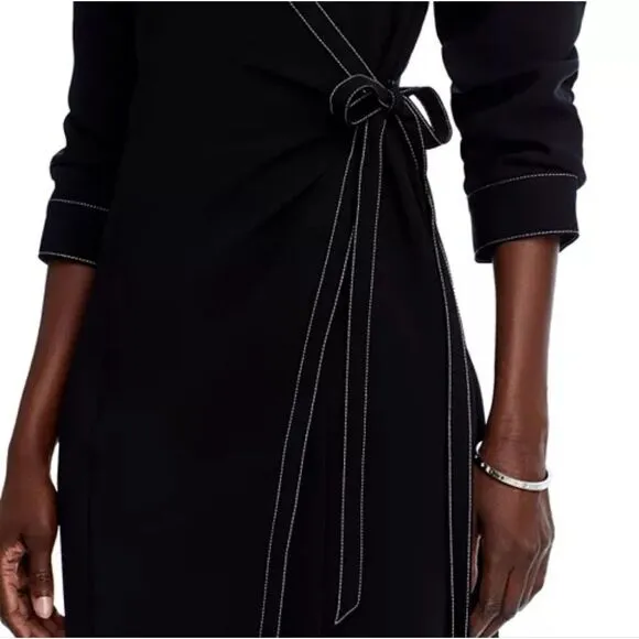Cinq à Sept Chelsea Contrast Stitch Flattering Wrap Mini Little Black Dress 14