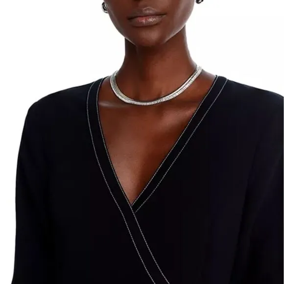 Cinq à Sept Chelsea Contrast Stitch Flattering Wrap Mini Little Black Dress 14