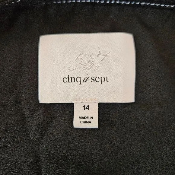 Cinq à Sept Chelsea Contrast Stitch Flattering Wrap Mini Little Black Dress 14