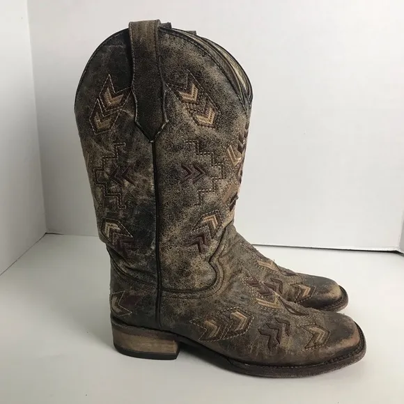 Circle G By Coral Arrowhead Brown Aztec Square Toe Western Boots Womens Sz 8
