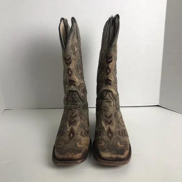 Circle G By Coral Arrowhead Brown Aztec Square Toe Western Boots Womens Sz 8