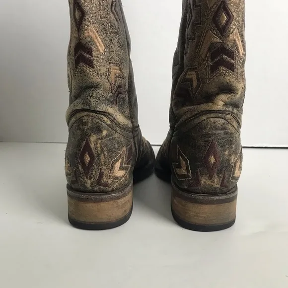 Circle G By Coral Arrowhead Brown Aztec Square Toe Western Boots Womens Sz 8