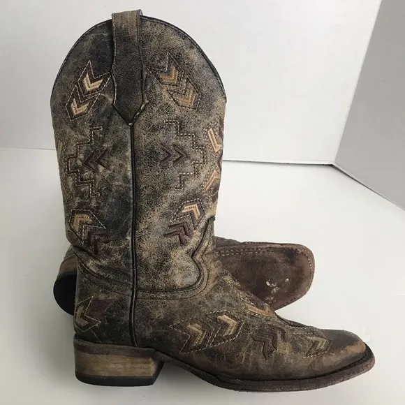 Circle G By Coral Arrowhead Brown Aztec Square Toe Western Boots Womens Sz 8
