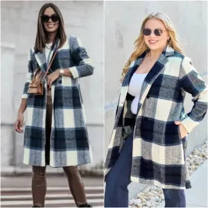 Classic Checkmate Lapel Coat - Blue