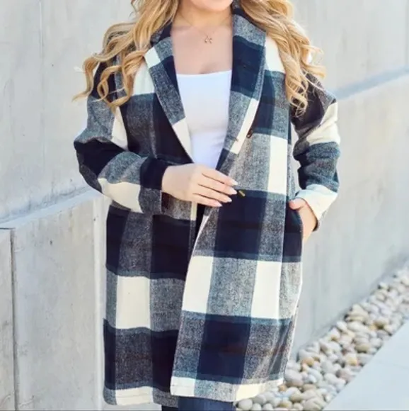 Classic Checkmate Lapel Coat - Blue