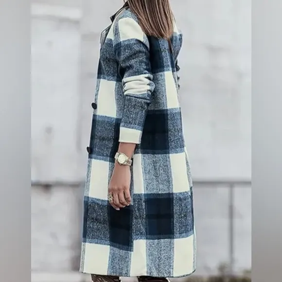 Classic Checkmate Lapel Coat - Blue