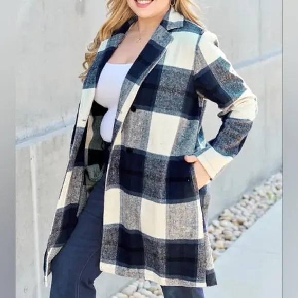 Classic Checkmate Lapel Coat - Blue