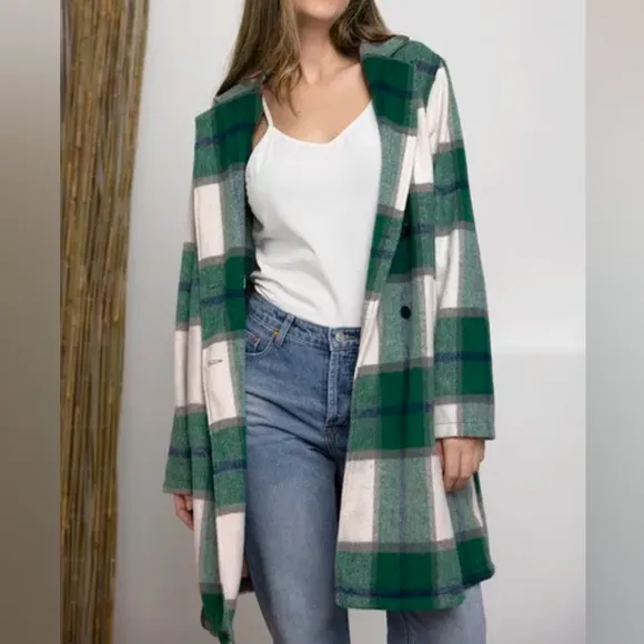 Classic Checkmate Lapel Coat - Green