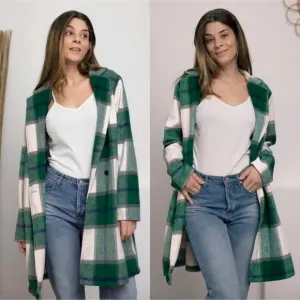 Classic Checkmate Lapel Coat - Green