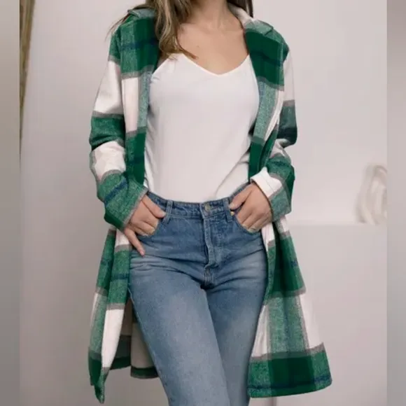 Classic Checkmate Lapel Coat - Green