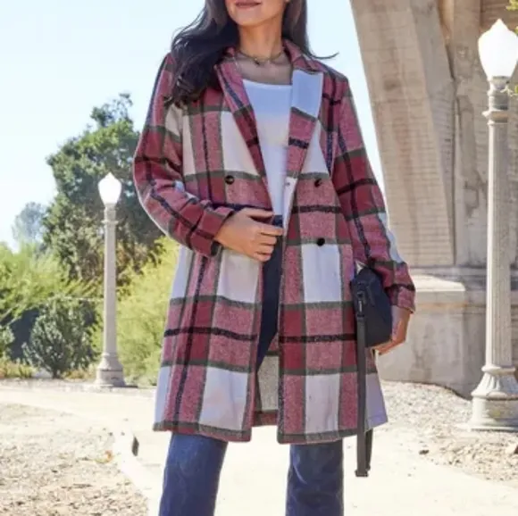 Classic Checkmate Lapel Coat - Red