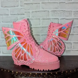Club Exx Womens Metamorphic Pink Glitter Butterfly Boots Womens Size 10