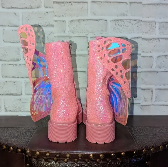 Club Exx Womens Metamorphic Pink Glitter Butterfly Boots Womens Size 10