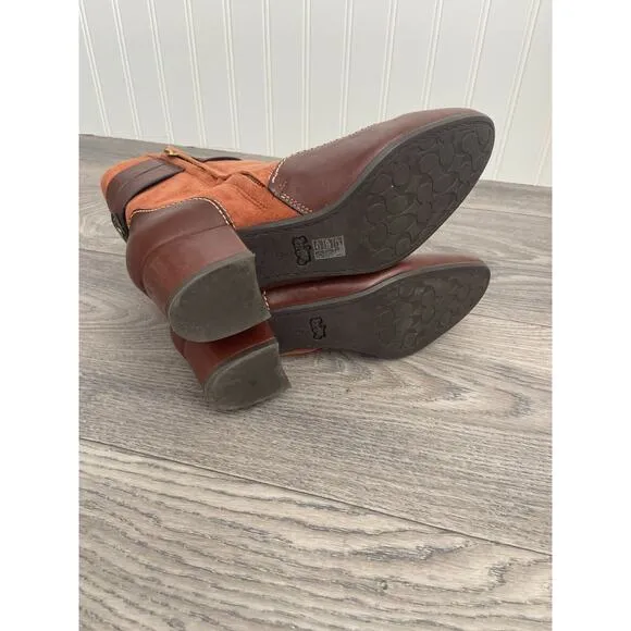 Coach Corrine Bootie Tan Suede &amp; Brown Leather Size 6, Classy, Old Money