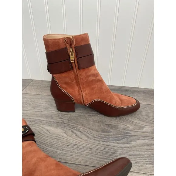 Coach Corrine Bootie Tan Suede &amp; Brown Leather Size 6, Classy, Old Money