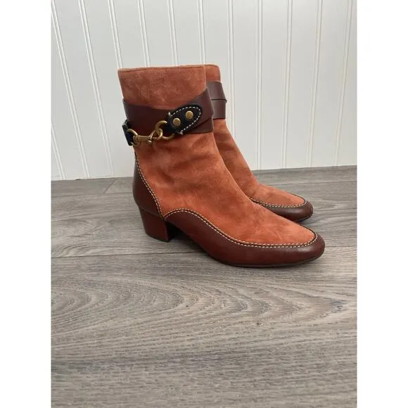 Coach Corrine Bootie Tan Suede &amp; Brown Leather Size 6, Classy, Old Money