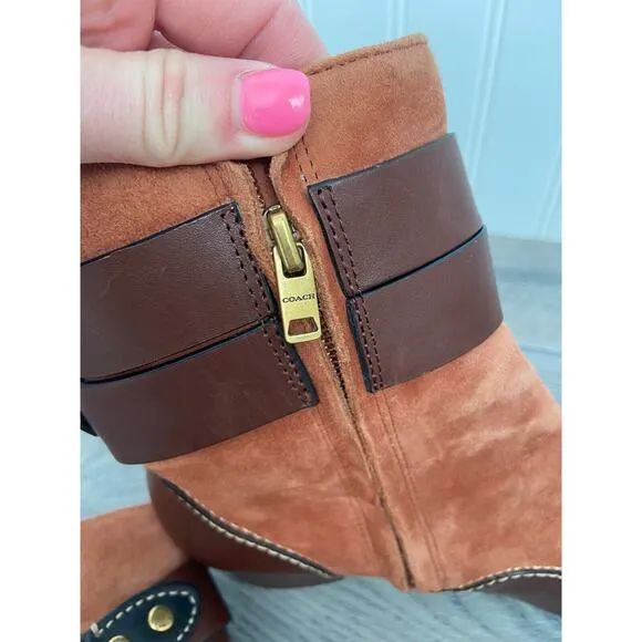 Coach Corrine Bootie Tan Suede &amp; Brown Leather Size 6, Classy, Old Money