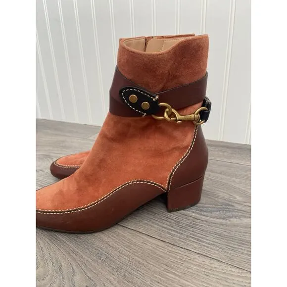 Coach Corrine Bootie Tan Suede &amp; Brown Leather Size 6, Classy, Old Money