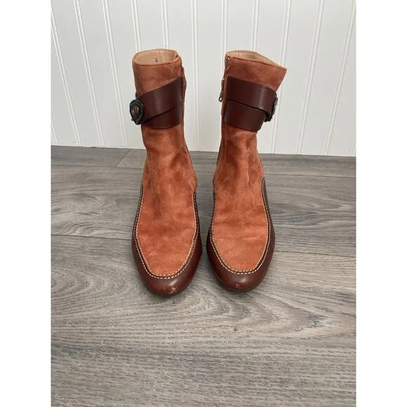 Coach Corrine Bootie Tan Suede &amp; Brown Leather Size 6, Classy, Old Money