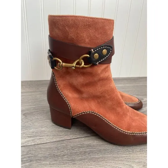 Coach Corrine Bootie Tan Suede &amp; Brown Leather Size 6, Classy, Old Money