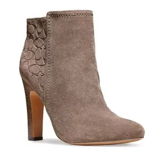 Coach HANNI Gray Signature Embossed Suede Ankle Boot. Size 8