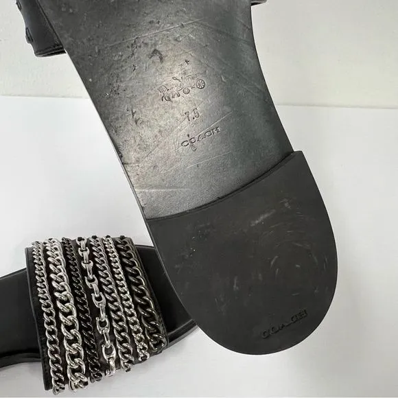 Coach Hayden Chain Mixed Metal Sandals 7.5 Black Slides