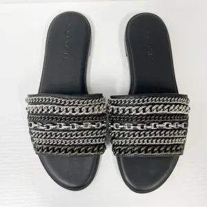 Coach Hayden Chain Mixed Metal Sandals 7.5 Black Slides
