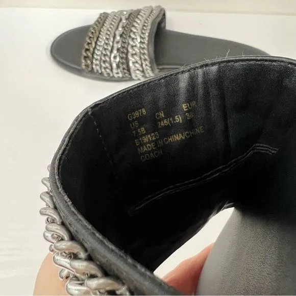 Coach Hayden Chain Mixed Metal Sandals 7.5 Black Slides