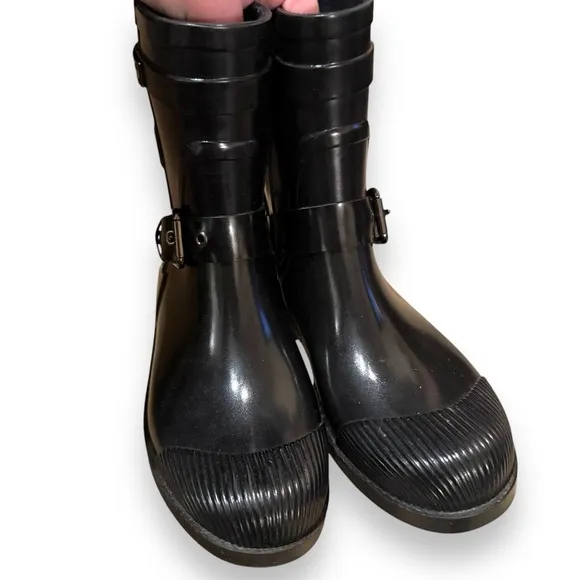 Coach Lester Black‎ Buckle Strap Rubber Short Rain Booties Sz 5 B