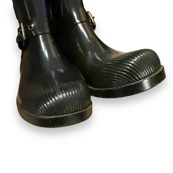 Coach Lester Black‎ Buckle Strap Rubber Short Rain Booties Sz 5 B