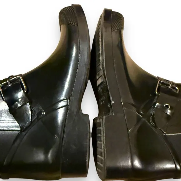 Coach Lester Black‎ Buckle Strap Rubber Short Rain Booties Sz 5 B