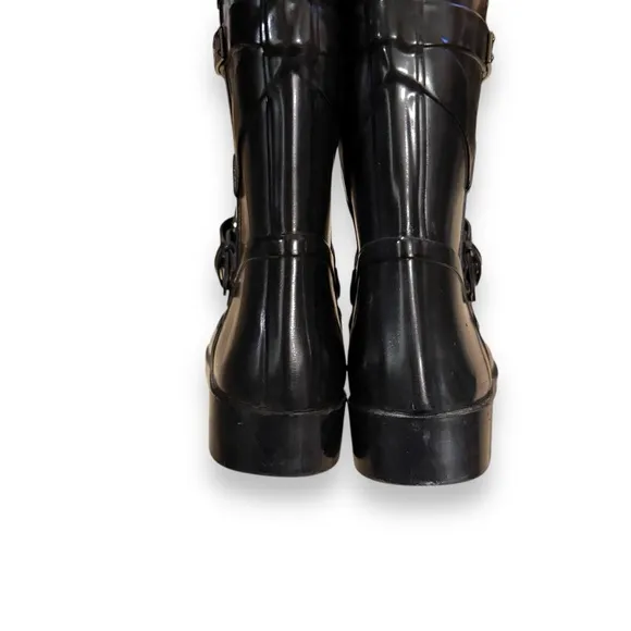 Coach Lester Black‎ Buckle Strap Rubber Short Rain Booties Sz 5 B