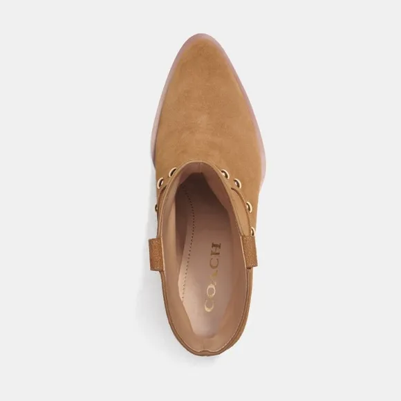 COACH | NWT Paline Bootie Camel Tan Suede Gold Studded Low Boots - Women’s 10
