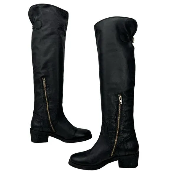 Coach Palmera OTK Leather Boot Women's SZ 10 Black Over the Knee RESOLED Crepe