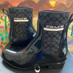 COACH Rivington Rubber Black Rain Boots, Women’s Size 8B