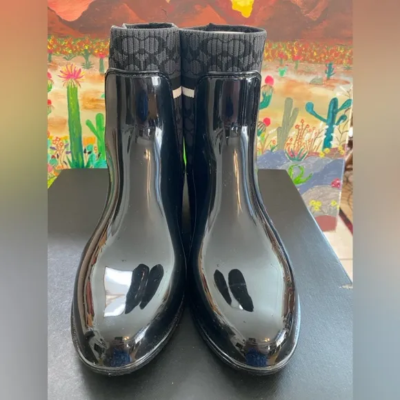 COACH Rivington Rubber Black Rain Boots, Women’s Size 8B