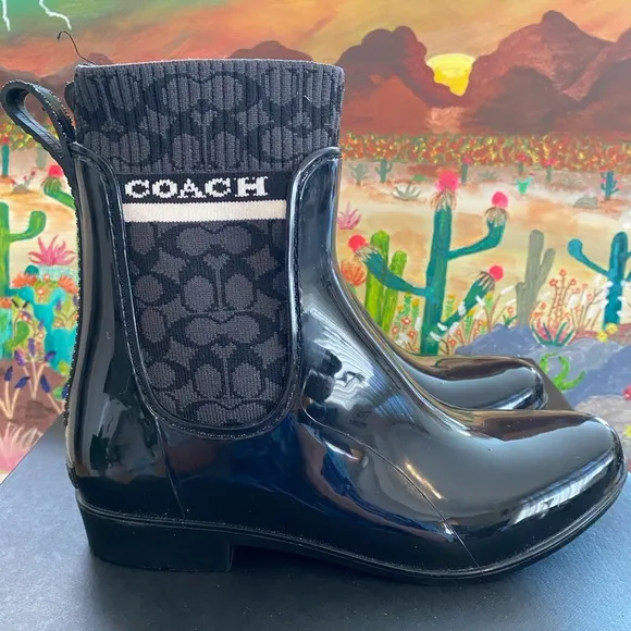 COACH Rivington Rubber Black Rain Boots, Women’s Size 8B