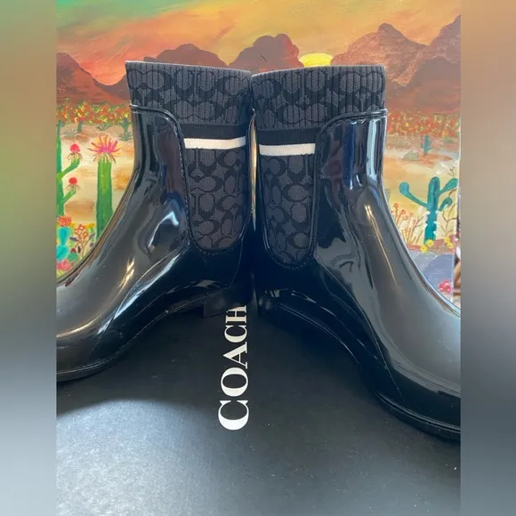 COACH Rivington Rubber Black Rain Boots, Women’s Size 8B