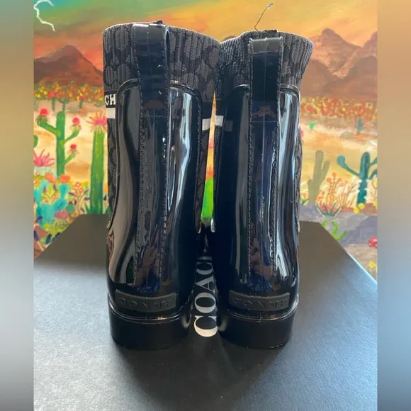 COACH Rivington Rubber Black Rain Boots, Women’s Size 8B