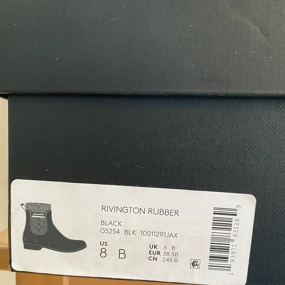 COACH Rivington Rubber Black Rain Boots, Women’s Size 8B